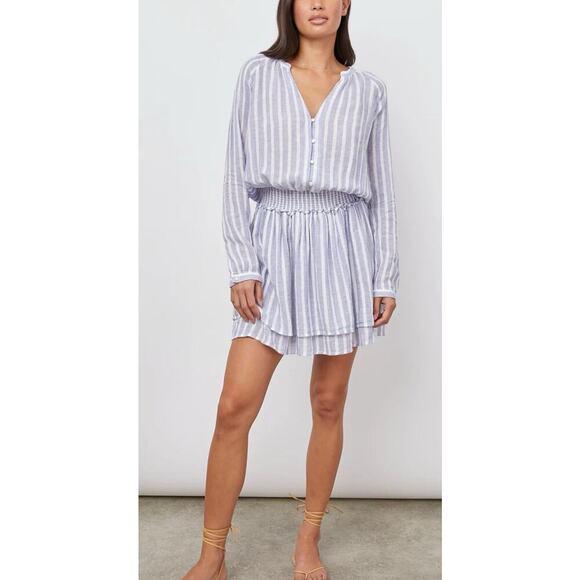 Rails Blue & White Striped Linen Blend Jasmine Mini Dress - Size XS - Picture 1 of 6